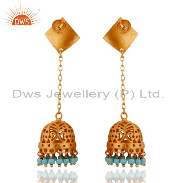 Exporter Natural Turquoise Gemstone Earrings 24K Gold Plated 925 Sterling Silver Jewelry