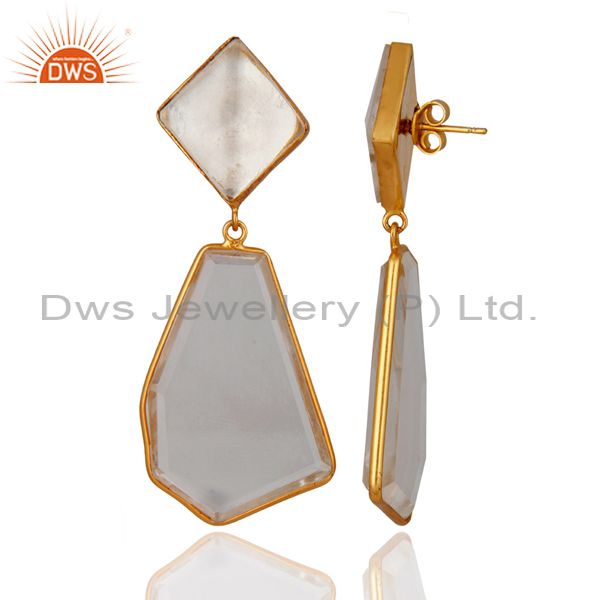 Exporter Gold Plated Sterling Silver Fancy Shape Crystal Quartz Bezel-Set Dangle Earring