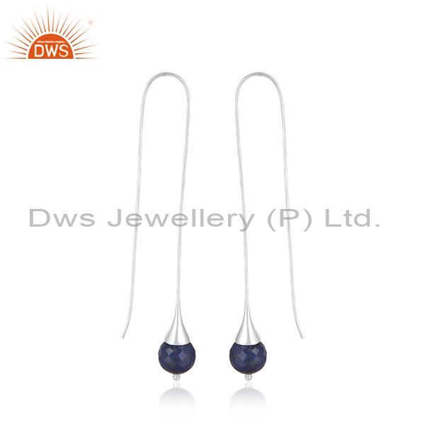 Exporter Handmade Fine Sterling Silver Lapis Lazuli Gemstone Dangle Earrings