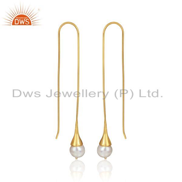 New arrival gold plated 925 silver natural pearl gemstone earring