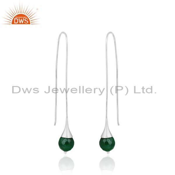 Green aventurine ball designer long drop earring in solid silver