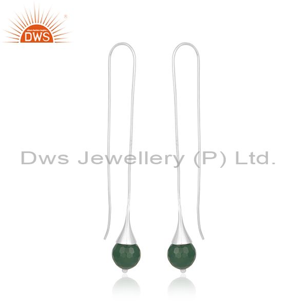 Exporter Green Onyx Gemstone Designer Fine Sterling Silver Earrings Wholesaler