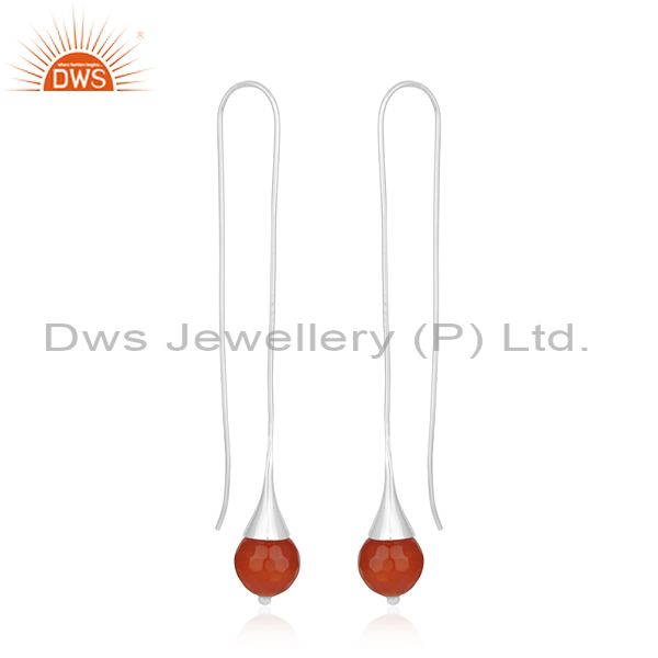 Exporter Natural Red Onyx Gemstone Designer Sterling Fine Silver Earrings