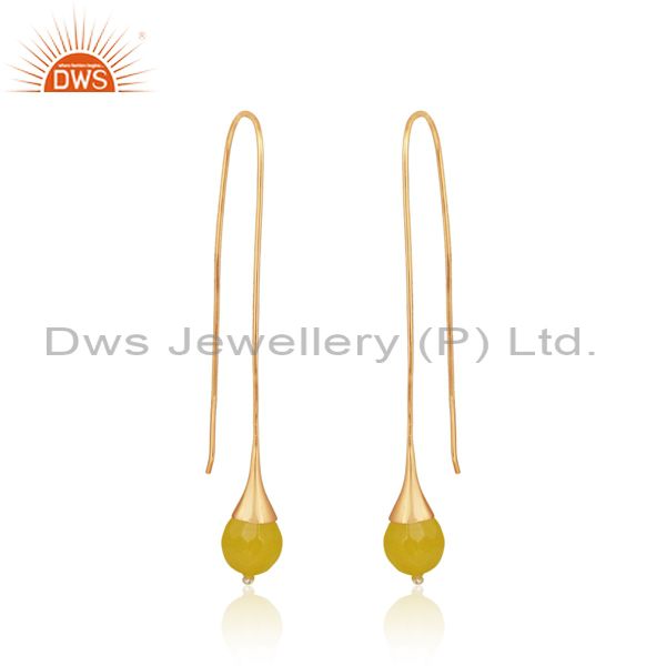 Long organic yellow chalcedony ball earring in gold on silver