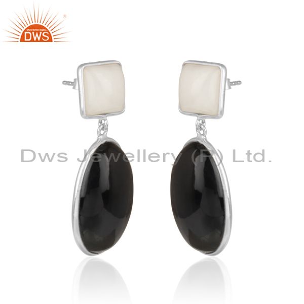 Bold dangle in rhodium on silver 925 with white agate black onyx