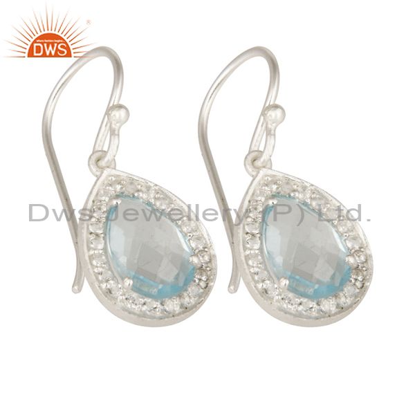 Exporter 925 Sterling Silver Blue Topaz And White Topaz Gemstone Drop Earrings