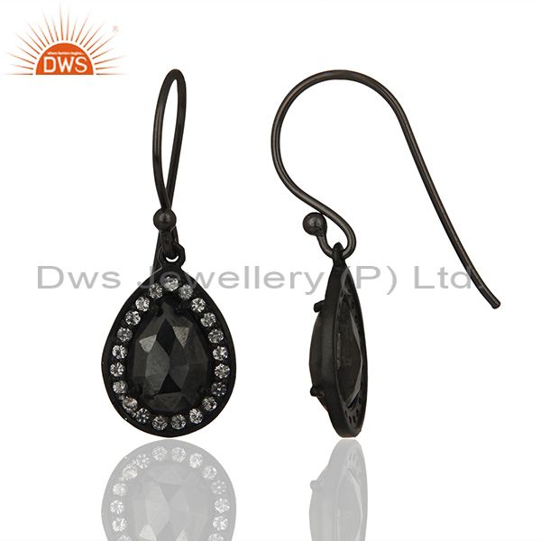 Exporter Oxidized Sterling Silver Hematite And White Topaz Dangle Earrings
