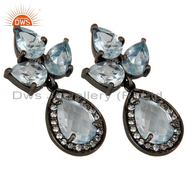 Exporter Oxidized Sterling Silver Blue Topaz And White Topaz Designer Dangle Earrings