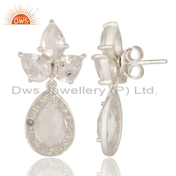 Exporter 925 Sterling Silver Crystal Quartz And White Topaz Cluster Dangle Earrings