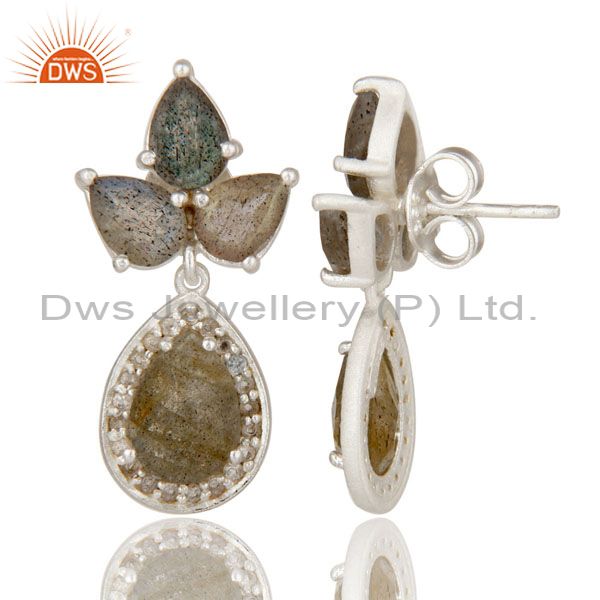Exporter 925 Sterling Silver Labradorite And White Topaz Designer Dangle Earrings