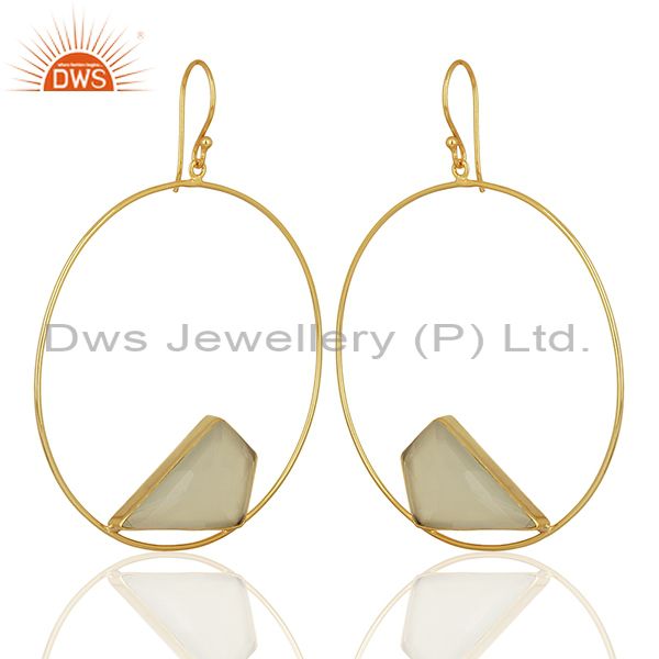 Exporter White Chalcedony Gemstone Gold Plated Brass fashion Earrings Supplier