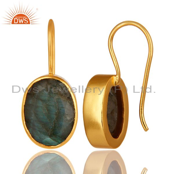 Exporter 18K Yellow Gold Plated Brass Natural Labradorite Gemstone Earrings