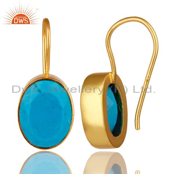 Exporter Handmade Turquoise Gemstone 18K Yellow Gold Plated Brass Dangle Earrings