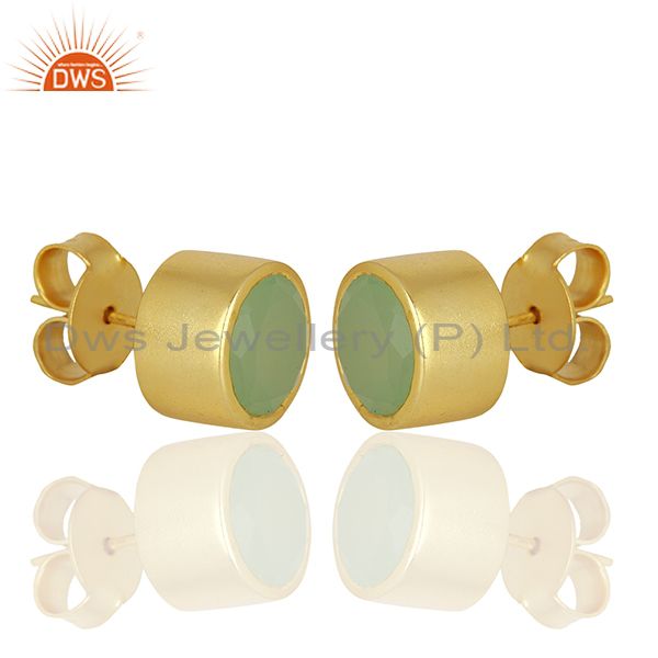 Exporter Aqua Chalcedony Gemstone Gold Plated Brass Fashion Stud Earrings