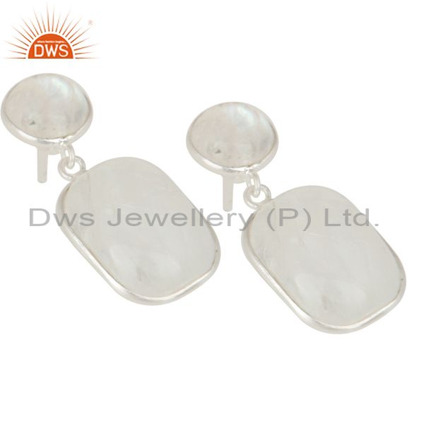 Exporter Indian Art Deco Solid 925 Sterling Silver Rainbow Moonstone Drops Earrings