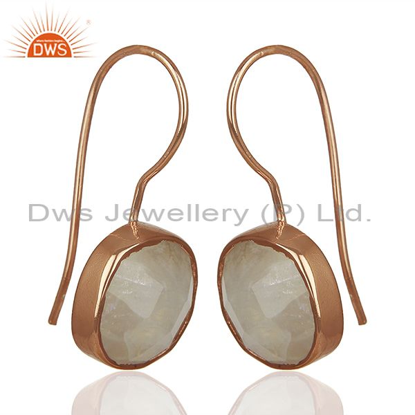 Exporter Rainbow Moonstone Rose Gold Plated 925 Silver Drop Earrings Jewelry