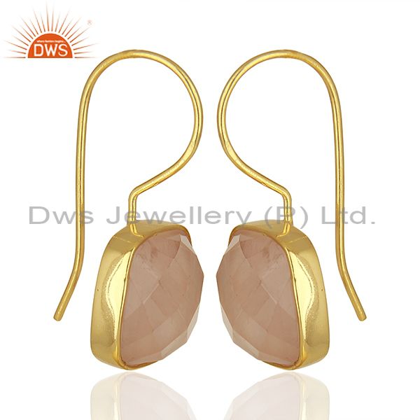 Exporter Rose Quartz Gemstone Yellow Gold Plated 925 Silver Earring Manufacture