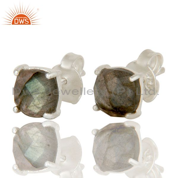 Exporter 925 Sterling Silver Labradorite Prong Set Gemstone Stud Earrings For Her