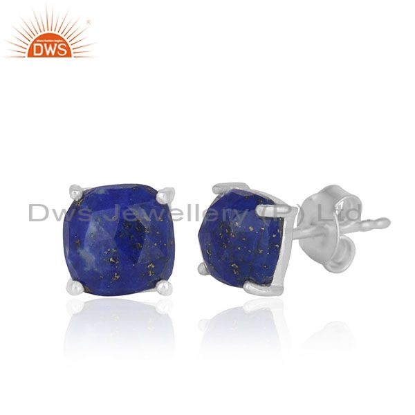 Exporter Lapis Lazuli Gemstone 925 Silver Handmade Custom Stud Earrings Manufacturer
