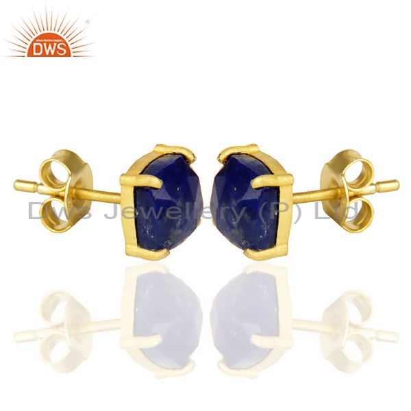 Exporter 14k Yellow Gold Plated 925 Sterling Silver Lapis Lazuli Stud Earring Jewelry