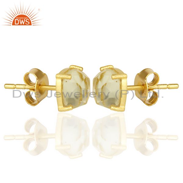 Exporter 14k Yellow Gold Plated 925 Sterling Silver Lemon Topaz Stud Earring Jewelry