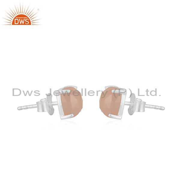 Exporter Rose Chalcedony Gemstone 925 Silver Girls Stud Earring Manufacturer of Jewelry