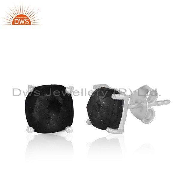 Exporter Prong Setting Black Onyx Gemstone 925 Silver STUD Earrings Jewelry MANUFACTURER