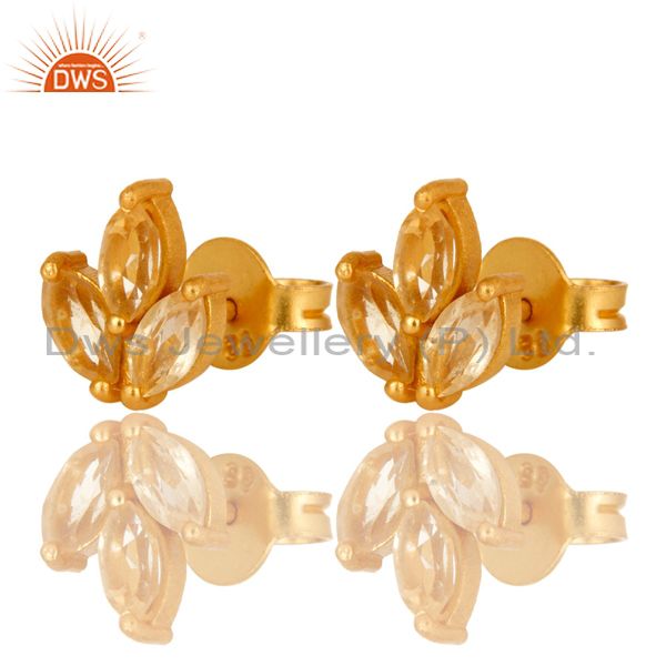 Exporter 18K Yellow Gold Plated Sterling Silver Citrine Prong Set Gemstone Stud Earrings