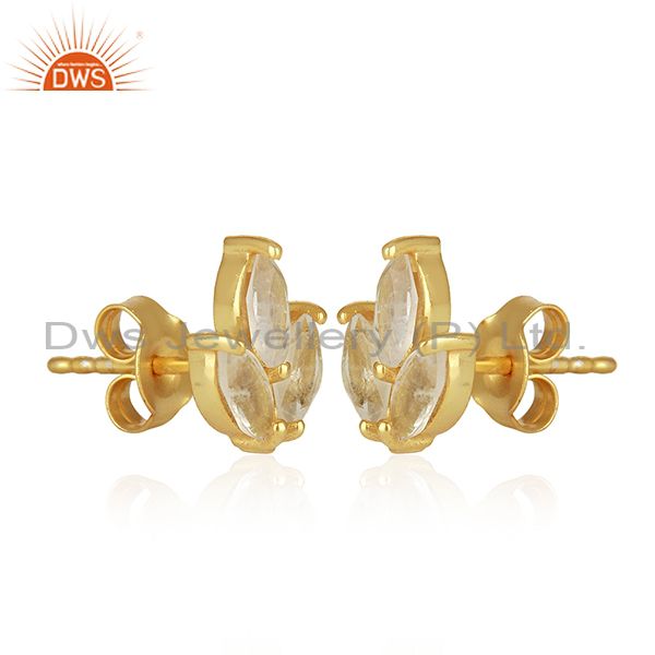 Exporter Crystal Quartz 925 Sterling Silver Gold Plated Stud Earrings Wholesale Suppliers