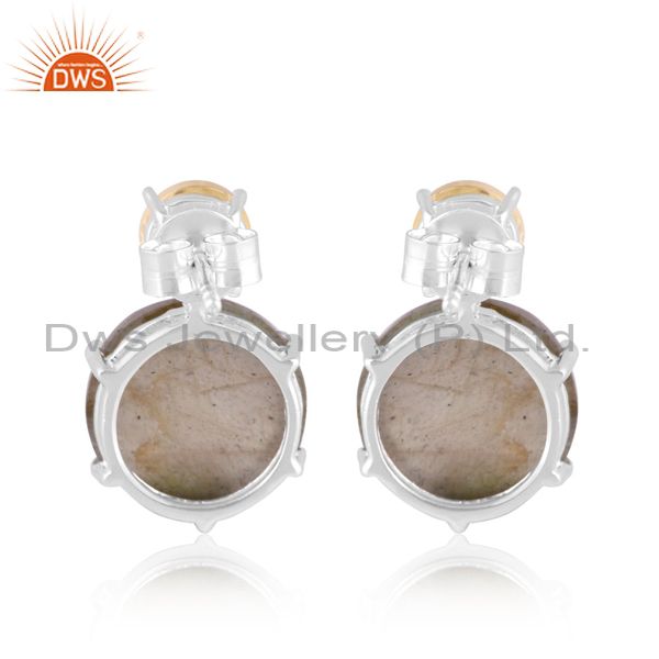 Exporter 925 Sterling Silver Labradorite And Lemon Topaz Gemstone Dangle Earrings