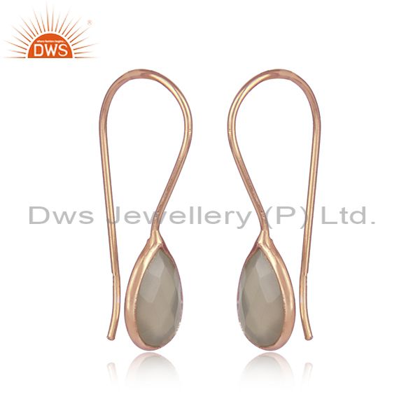 New arrived rose gold on 925 silver gray chalcedony earring