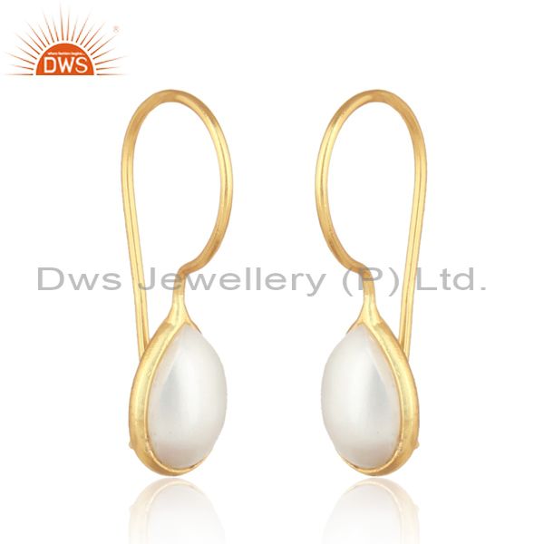 Pearl drop 14k yellow gold on 925 sterling silver earrings jewelry