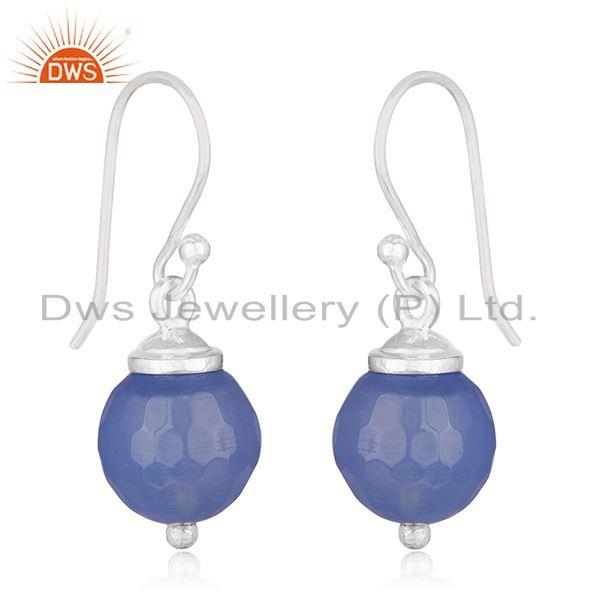 Exporter Blue Chalcedony Gemstone 92.5 Sterling Fine Silver Drop Earrings Manufacturers
