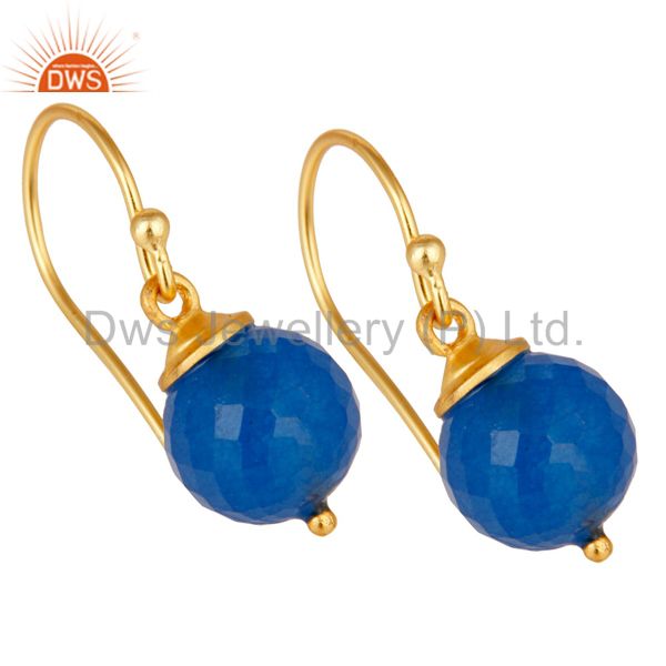 Exporter 18K Gold Plated 925 Sterling Silver Dyed Blue Chalcedony Drops Earrings Jewelery