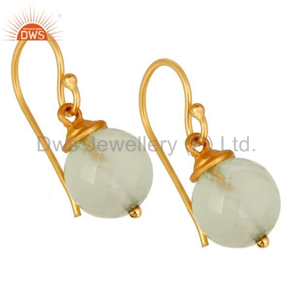 Exporter 18K Gold Plated Sterling Silver Prehnite Chalcedony Hook Earrings For Womens