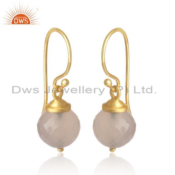 Rose chalcedony set gold on 925 silver casual drop earrings