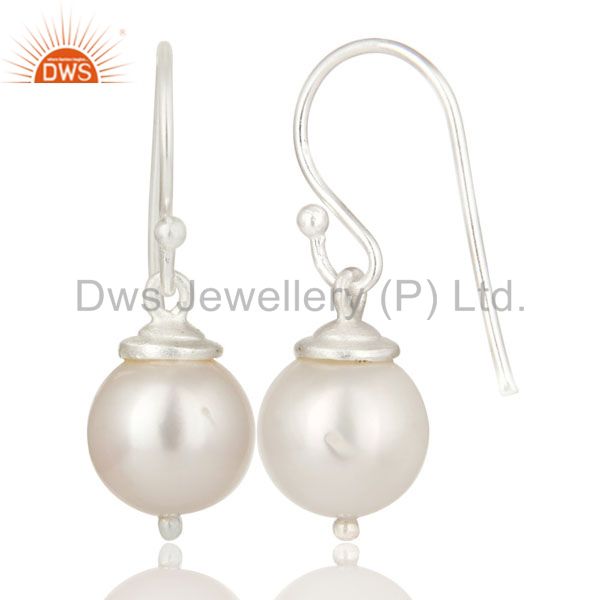 Exporter 925 Sterling Silver Natural White Pearl Dangle Hook Earrings For Womens