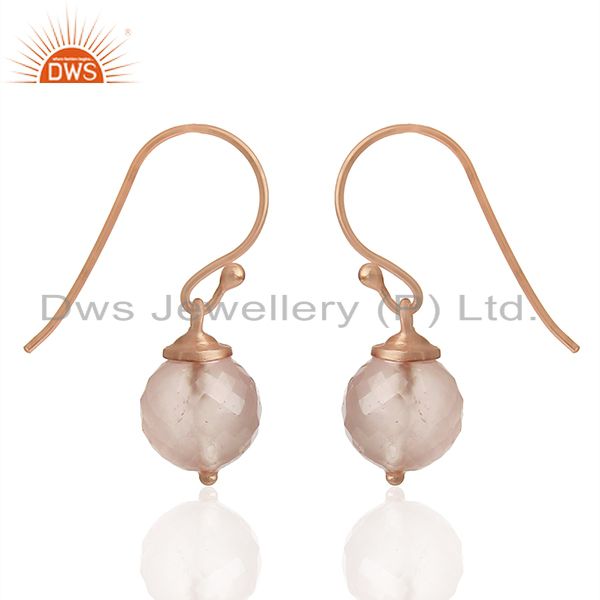 Round Rose Quartz Gemstone Rose Gold Plated Silver Earrings Wholesale Round Rose Quartz Gemstone Rose Gold Plated Silver Earrings Wholesale
