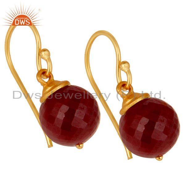 Exporter 18K Gold Plated Sterling Silver Natural Ruby Dangle Hook Earrings For Womens