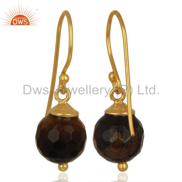 Exporter Tiger Eye Dangle 14K Gold Plated 925 Sterling Silver Earrings Jewelry