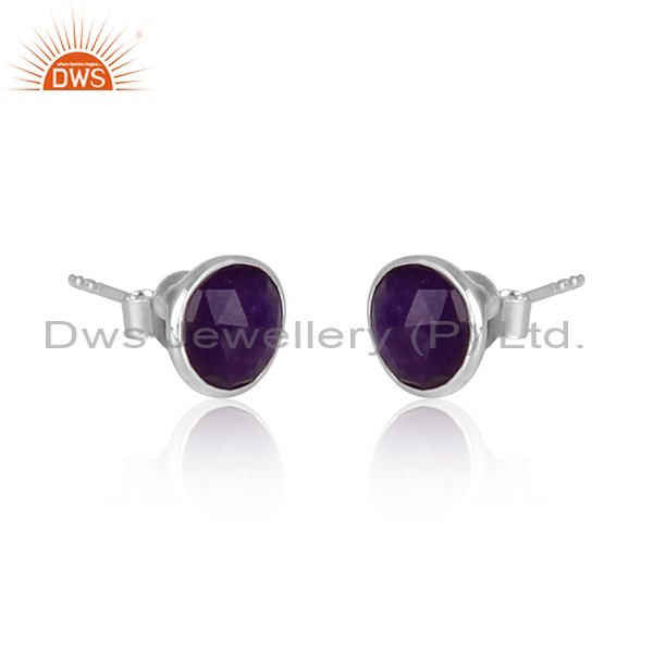 Exporter Purple Gemstone 925 Silver Round Stud Earrings Jewelry Manufacturers
