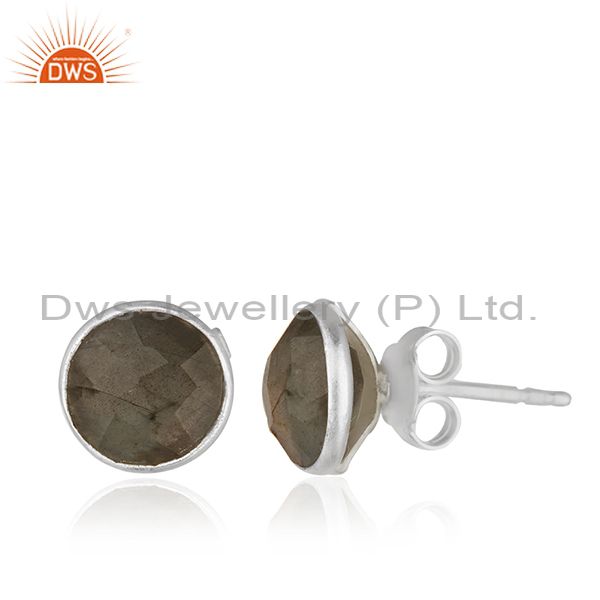Exporter Bezel Setting Labradorite Gemstone 925 Silver Stud Earring Wholesale