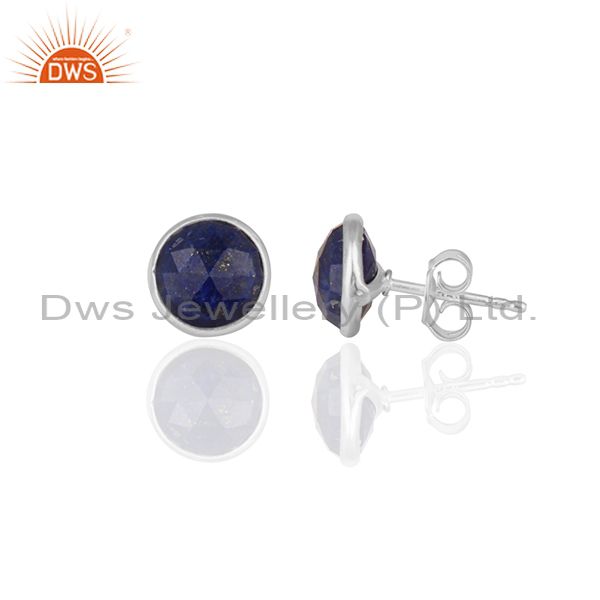 Exporter Lapis Lazuli Gemstone Silver Girls Stud Earrings Jewelry Wholesale