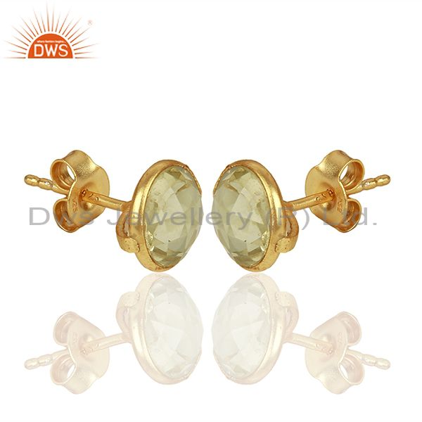 Exporter Gold Plated 925 Silver Lemon Topaz Gemstone Stud Earrings Supplier