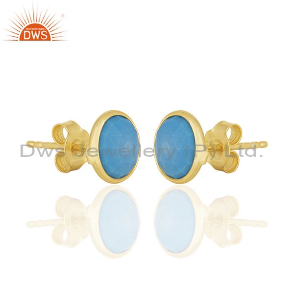 Exporter Turquoise Round Gemstone 92.5 Silver Stud Earrings Manufacturer