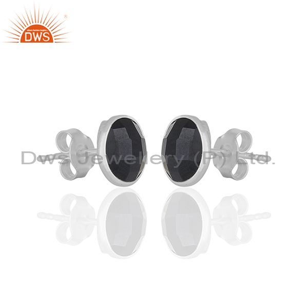 Exporter Black Onyx Round Gemstone 925 Silver Stud Earring Jewelry Manufacturer