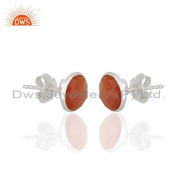 Exporter Red Onyx Gemstone Sterling Silver Round Stud Earrings Manufacturer