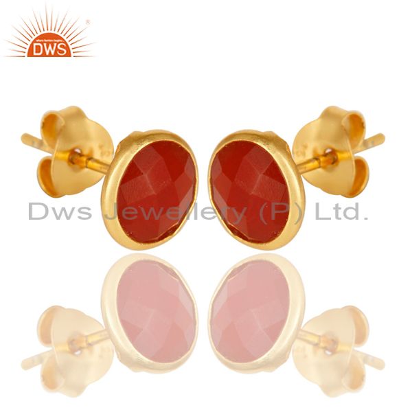 Wholesalers 18K Yellow Gold Over Sterling Silver Red Onyx Gemstone Stud Earrings