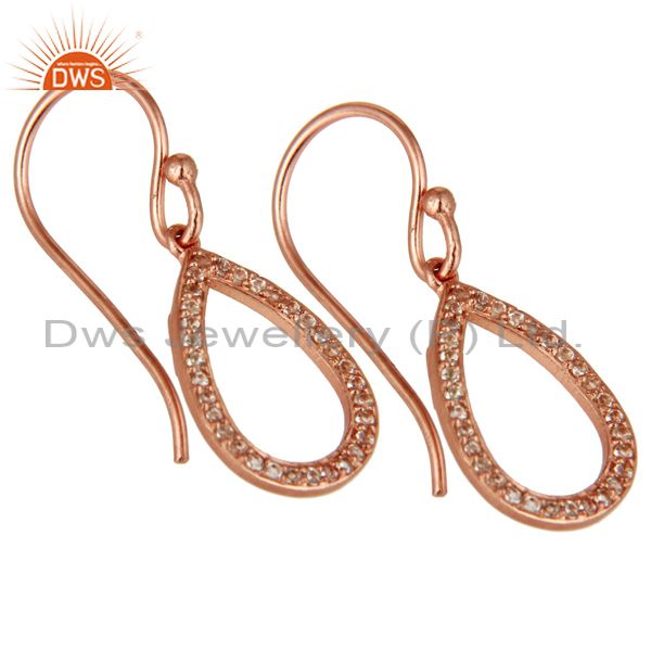 Exporter 18k Rose Gold Plated Pear Cut 925 Sterling Silver Drop Earrings with White Topaz