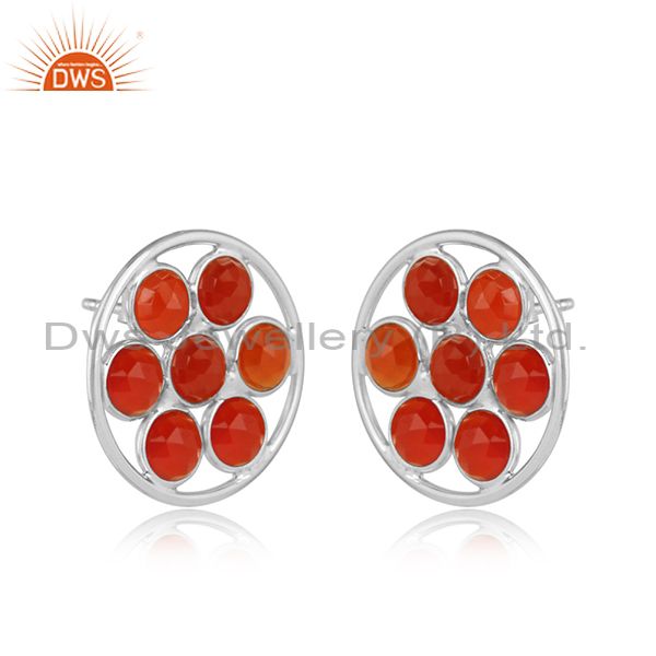 Red onyx gemstone 925 silver stud earring wholesale suppliers